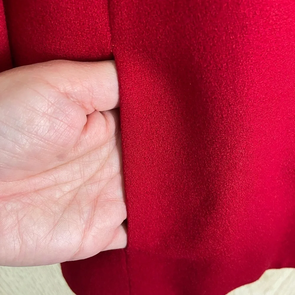 CHRISTIAN DIOR Vintage Pure Red Full Suit w/Pleat Skirt Gold Buttons sz 12